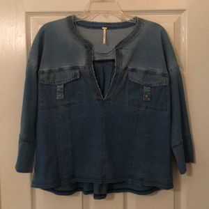 Low cute denim mid sleeve shirt